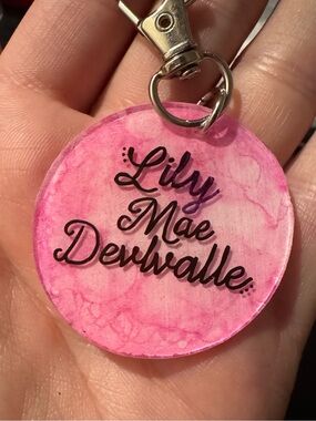 *Customized* Hand Crafted Pink and Black Personalized Keychain -